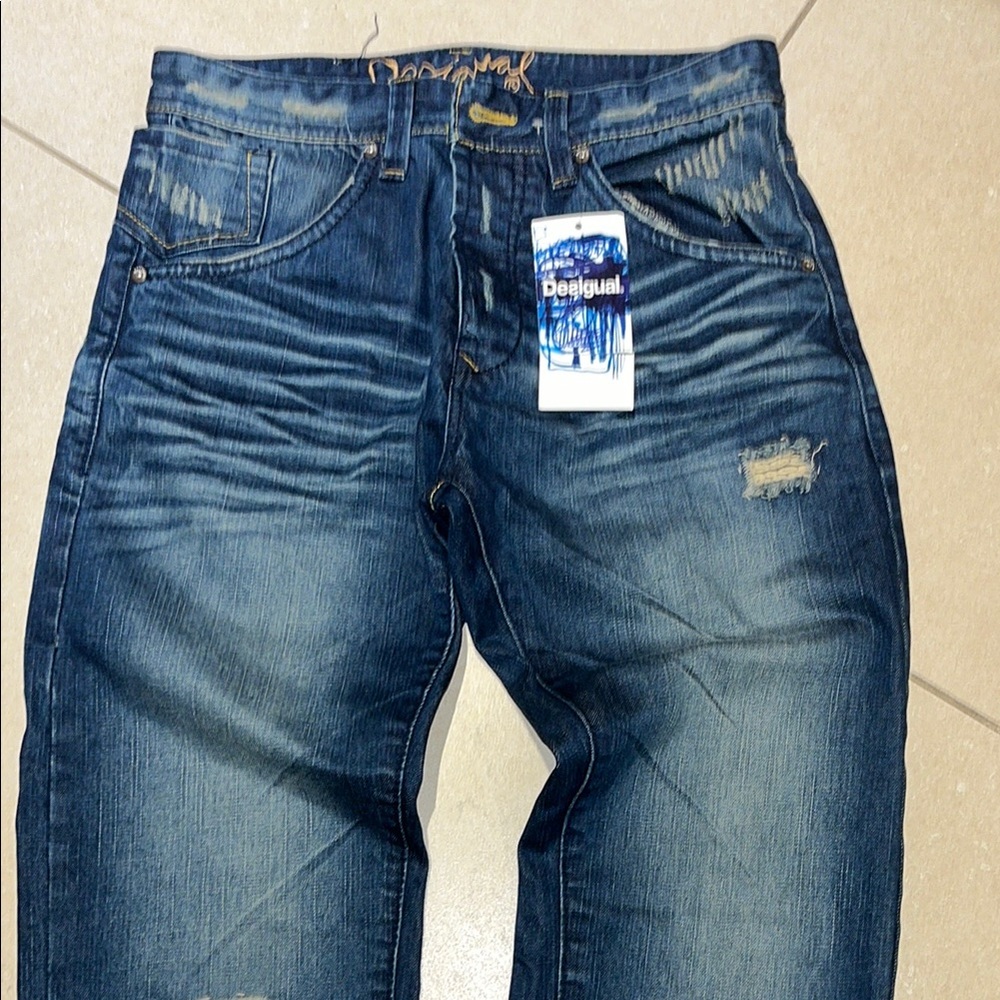 Desigual regular fit - size 40 stressed blue jeans - brand new with tags